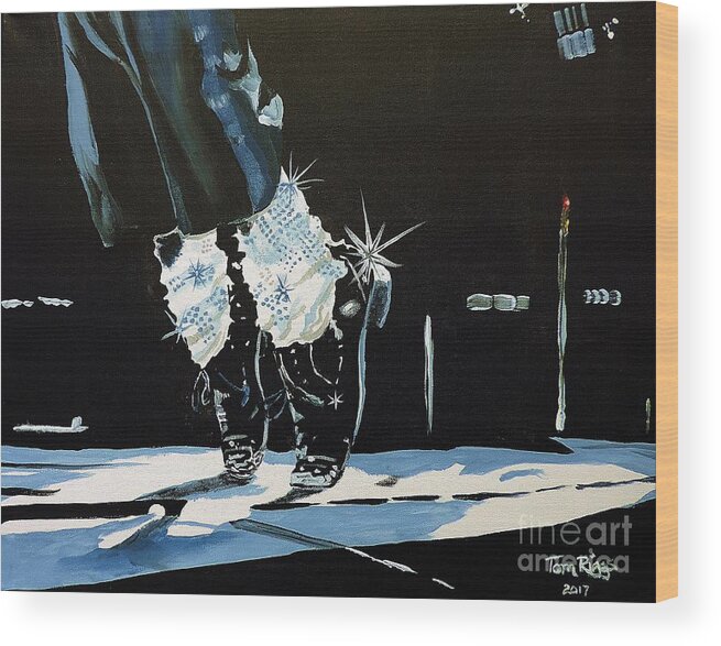 Michael Jackson Wood Print featuring the painting MJ On His Toes by Tom Riggs