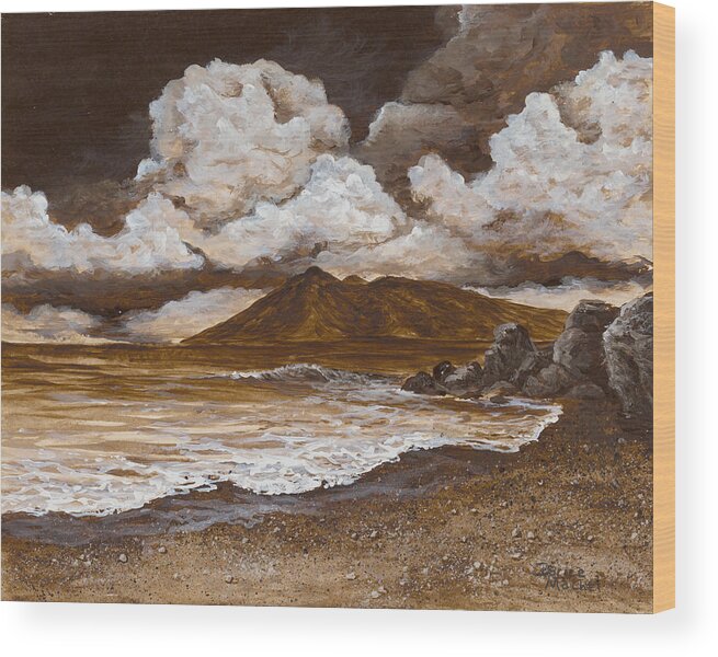Monochrome Maui Wood Print featuring the painting Monochrome Maui by Darice Machel McGuire