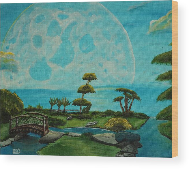 Moon Wood Print featuring the painting Moon Garden by David Bigelow