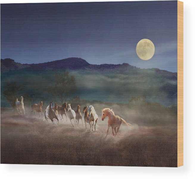 Moonlight Wood Print featuring the photograph Moonlight Run by Melinda Hughes-Berland