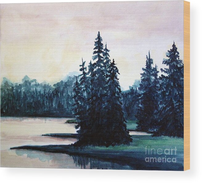 Lake Scenes Wood Print featuring the painting Morning at Yellowstone Lake by Suzanne Krueger