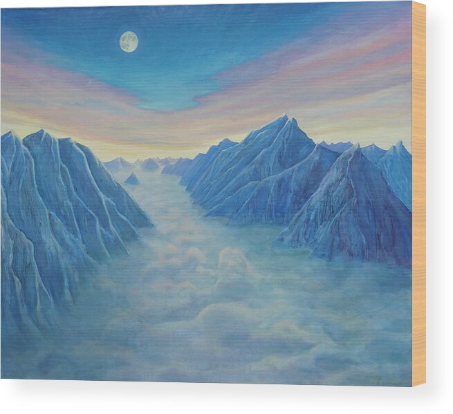 Mountains Wood Print featuring the painting Above the Clouds by Whitney Palmer