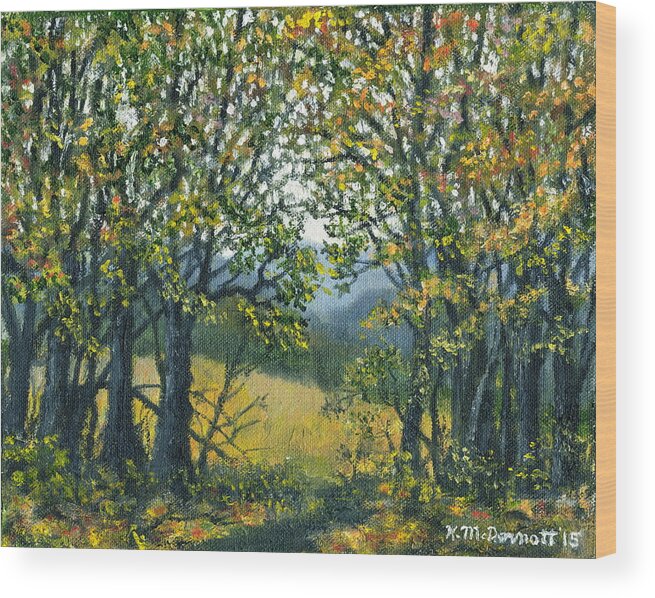 Landscape Wood Print featuring the painting Mountain Woods by Kathleen McDermott