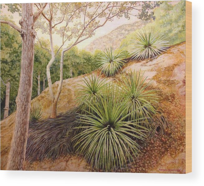 Mountains Wood Print featuring the painting Mountian Yucca by Andrew Danielsen