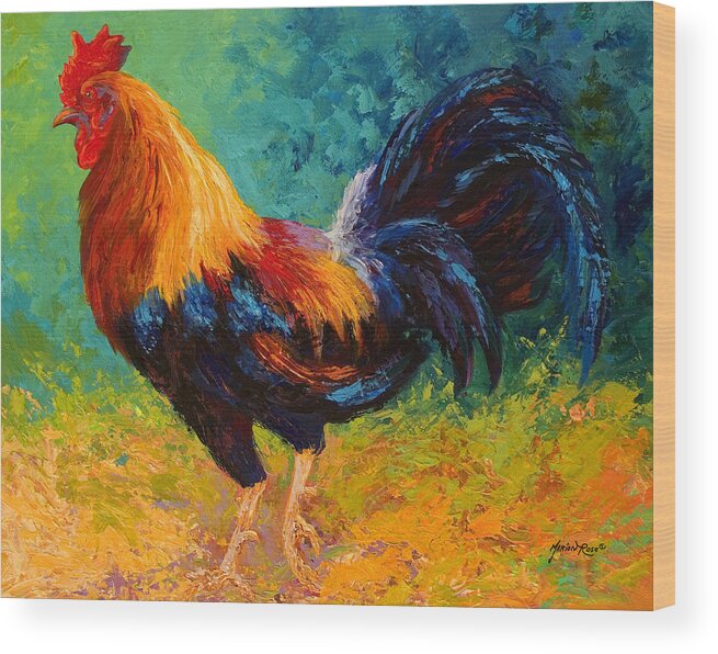 Rooster Wood Print featuring the painting Mr Big by Marion Rose