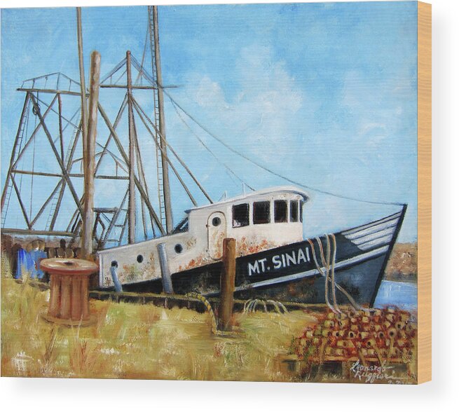 Belford Fishing Port Wood Print featuring the painting Mt. Sinai Fishing Boat by Leonardo Ruggieri