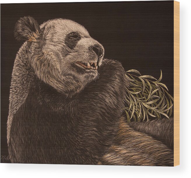 Panda Wood Print featuring the painting Munching Out by Margaret Sarah Pardy