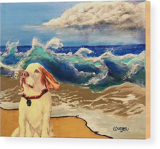 Dog Paintings Wood Print featuring the painting My Dog and the Sea #1 - Beagle by Esperanza Creeger