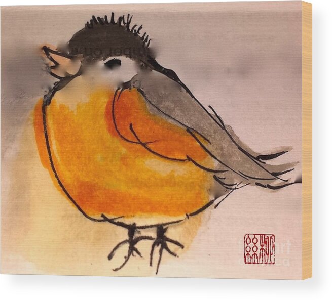 Chickadee In Watercolor And Black Ink Wood Print featuring the painting My Little Chickadee by Margaret Welsh Willowsilk