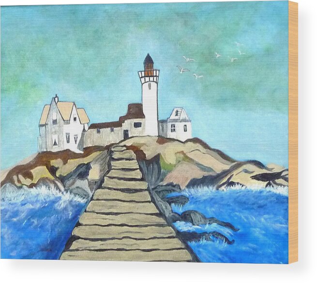 Anke Wheeler Wood Print featuring the painting Mystery Lighthouse by Anke Wheeler