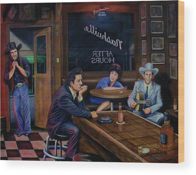 Nashville Wood Print featuring the painting Nashville After Hours by Antonio F Branco