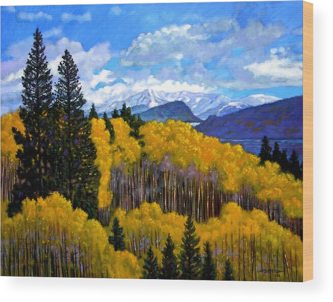 Fall Wood Print featuring the painting Natures Patterns - Rocky Mountains by John Lautermilch