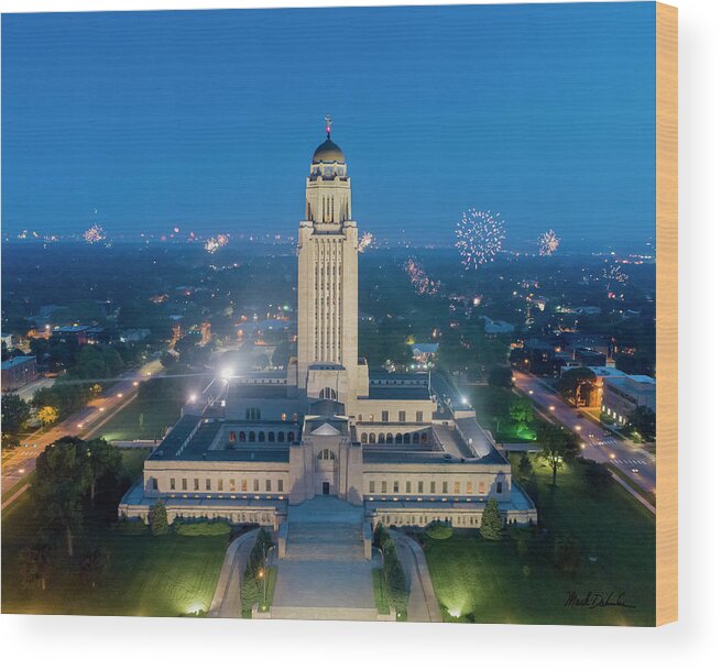 Nebraska Wood Print featuring the photograph Nebraska State Capitol - July 4th by Mark Dahmke