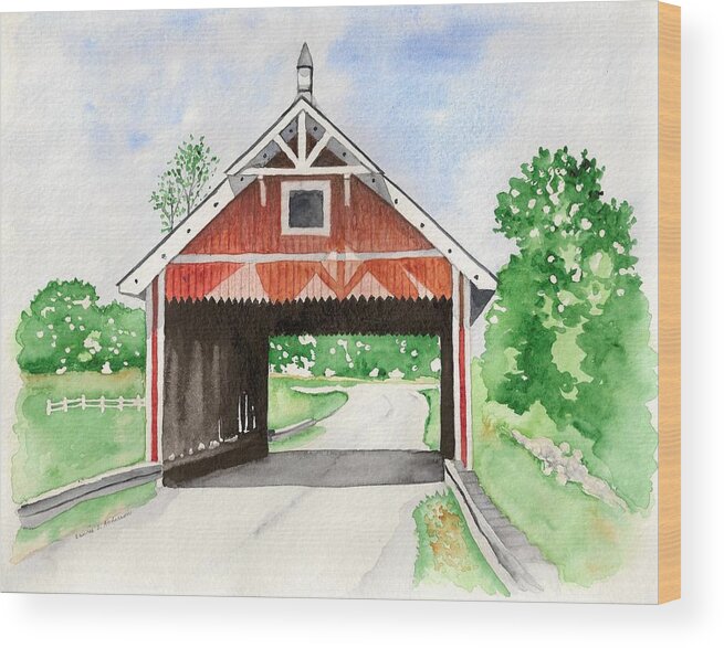 Watercolor Wood Print featuring the painting Netcher Road Bridge by Laurie Anderson