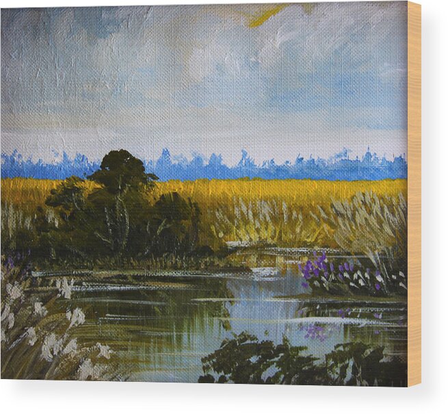 New Jersey Wood Print featuring the painting New Jersey Marsh by Karon Melillo DeVega