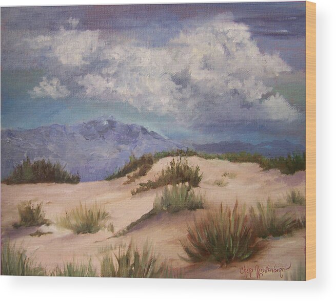 Landscape Wood Print featuring the painting New Mexico White Sands by Cheri Wollenberg