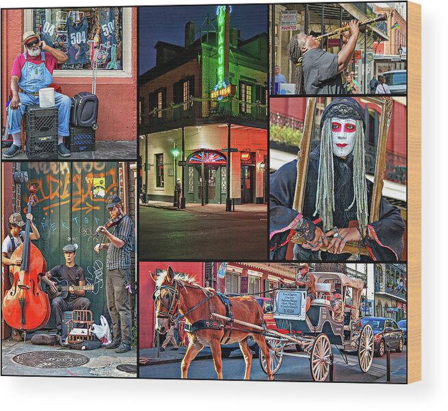 New Orleans Wood Print featuring the photograph New Orleans French Quarter Collage 2 by Steve Harrington