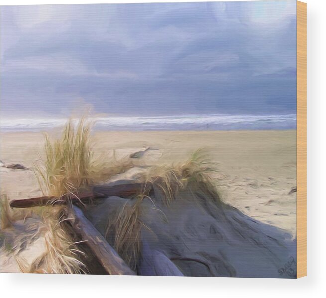 Beaches Wood Print featuring the painting Newport Oregon Summer Beach by Shelley Bain