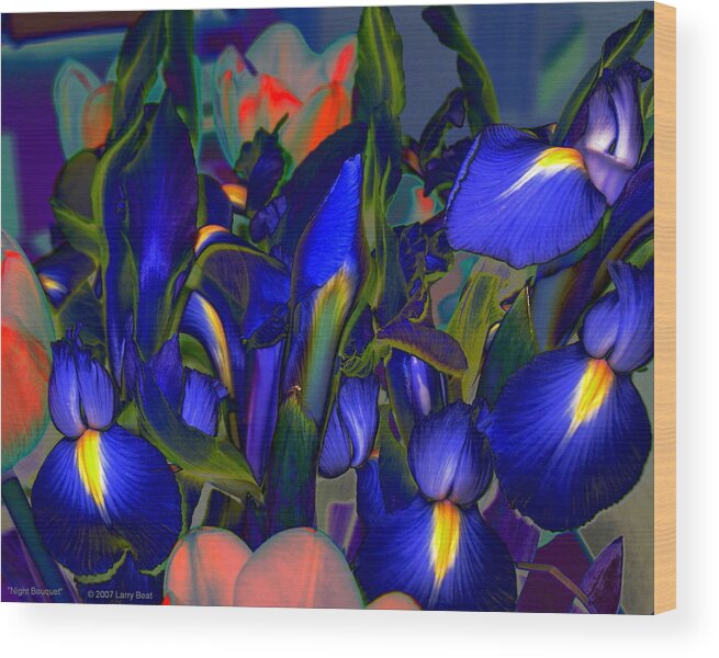 Iris Wood Print featuring the digital art Night Bouquet by Larry Beat