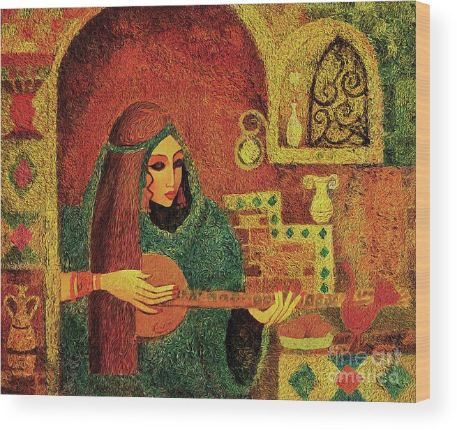 Music Woman Wood Print featuring the painting Night Music III by Eva Campbell