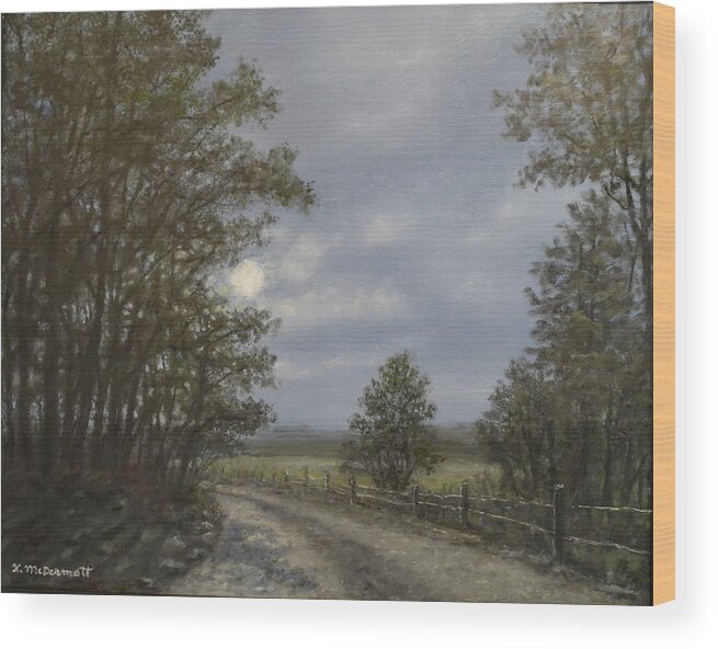 Moonlight Wood Print featuring the painting Night Road # 2 by Kathleen McDermott