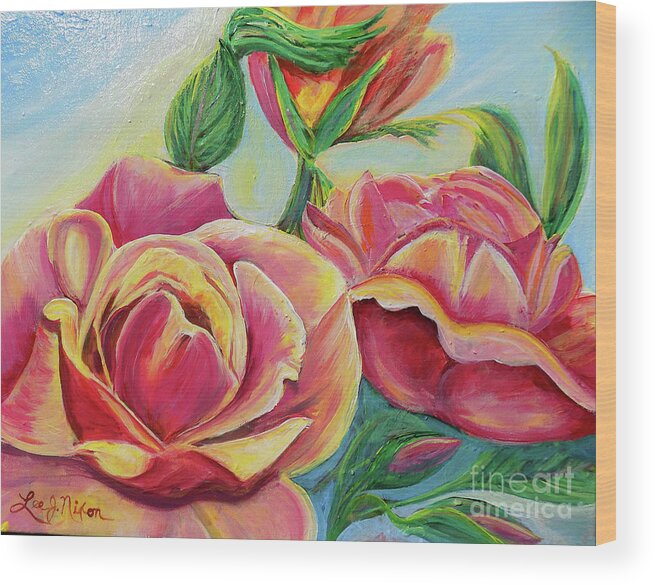 Nature Wood Print featuring the painting Nixon's LOVELY ROSES by Lee Nixon