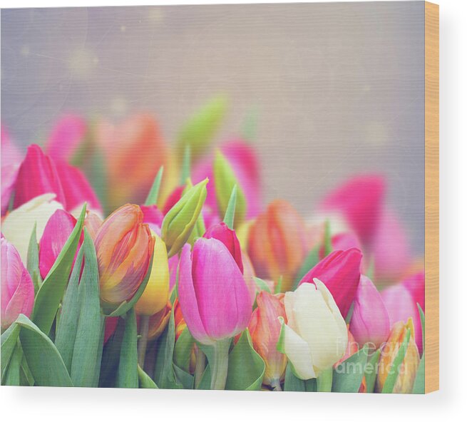 Beam Wood Print featuring the photograph Tulips in my Garden by Anastasy Yarmolovich