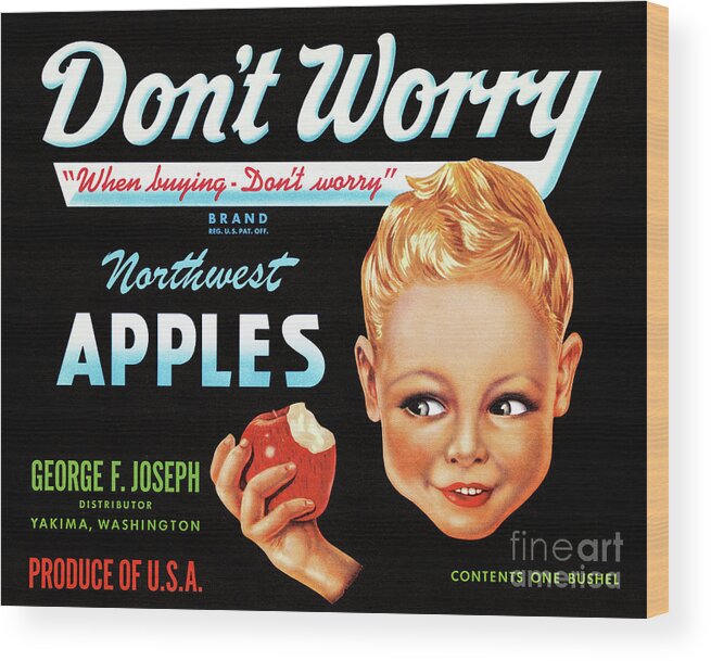 Vintage Wood Print featuring the photograph Northwest Apples Vintage Label Restored by Vintage Treasure