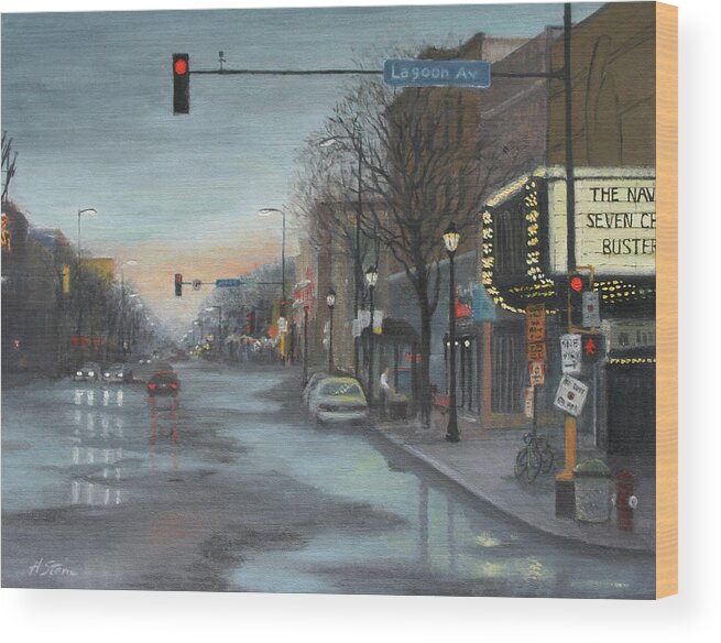 Streets Wood Print featuring the painting Now Playing by Holly Stone