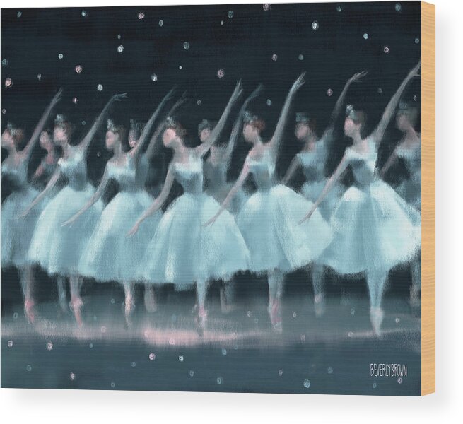 Ballet Wood Print featuring the painting Nutcracker Ballet Waltz of the Snowflakes by Beverly Brown