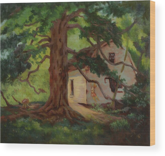 Tree Friend Wood Print featuring the painting Oak Tree Friend by Bruce Zboray