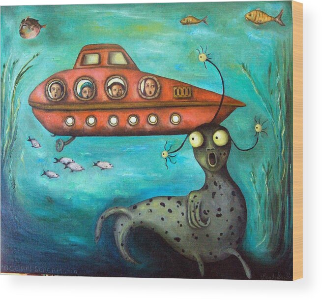 Sea Monster Wood Print featuring the painting Ocean Screams by Leah Saulnier The Painting Maniac