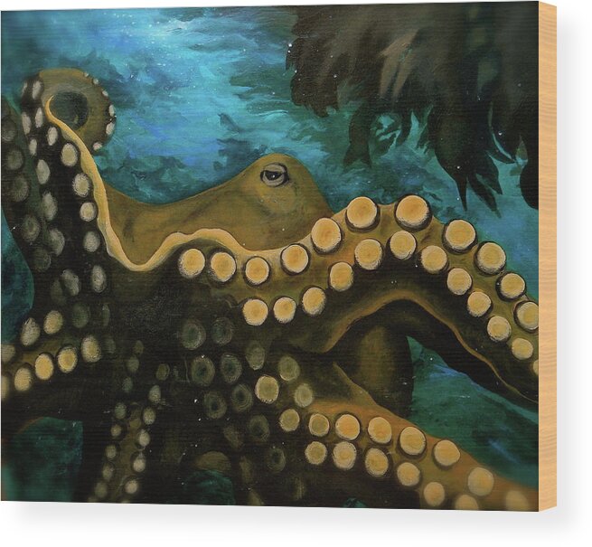 Animal Wood Print featuring the painting Octopus by Leizel Grant