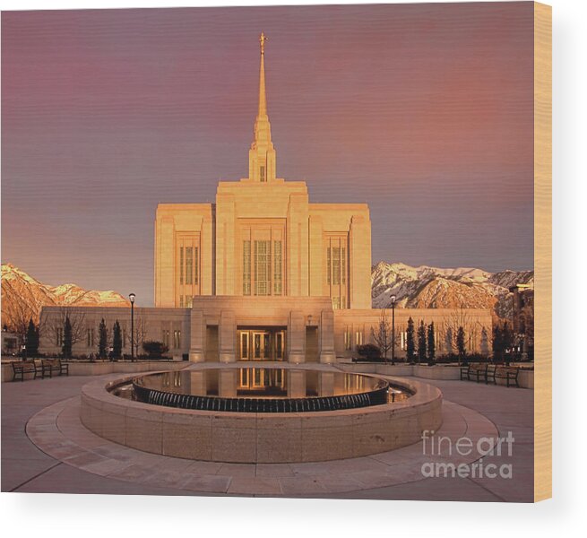 Lds Wood Print featuring the photograph Ogden Temple Sunset by Roxie Crouch