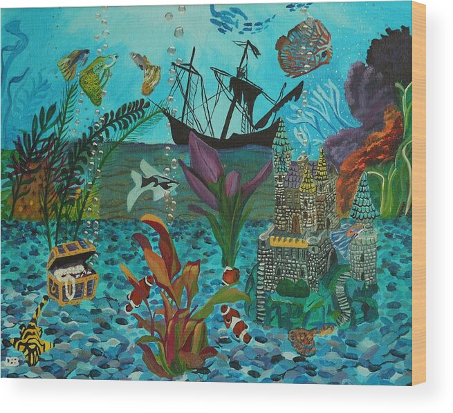 Fish Wood Print featuring the painting Oh look a Castle by David Bigelow