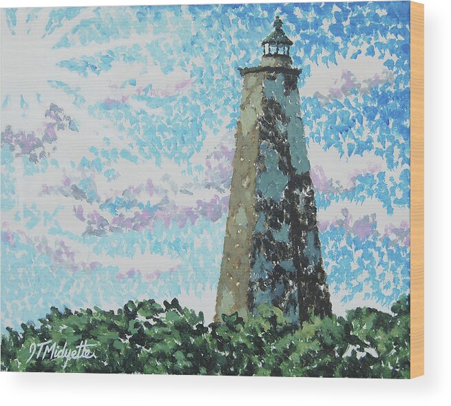 Old Baldy Wood Print featuring the painting Old Baldy lighthouse by Tommy Midyette