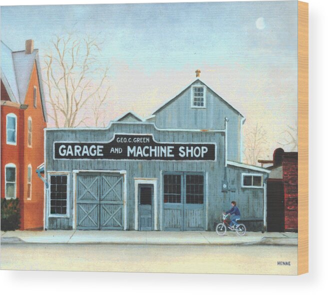 Machine Shop Wood Print featuring the painting Old Machine Shop by Robert Henne