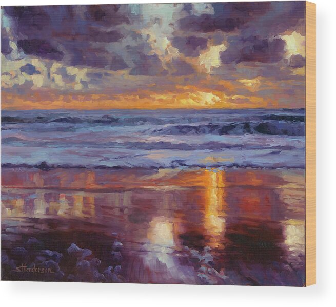 Ocean Wood Print featuring the painting On the Horizon by Steve Henderson