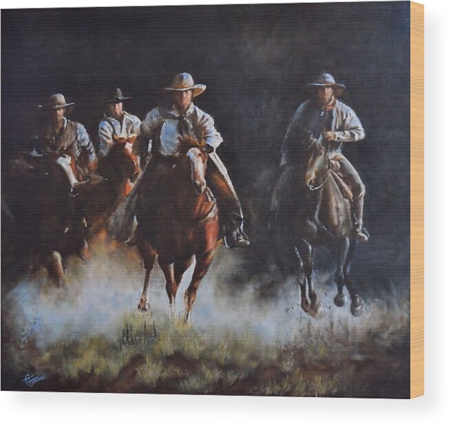 Western Paintings Wood Print featuring the painting On The Run by Traci Goebel
