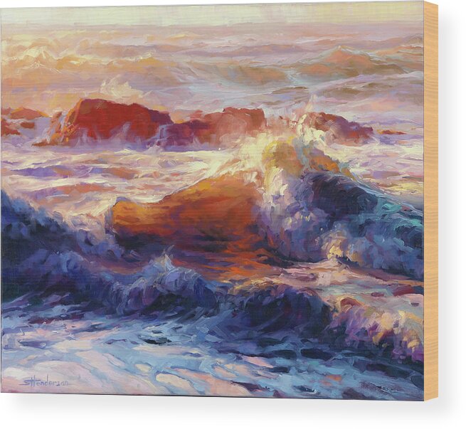 Ocean Wood Print featuring the painting Opalescent Sea by Steve Henderson