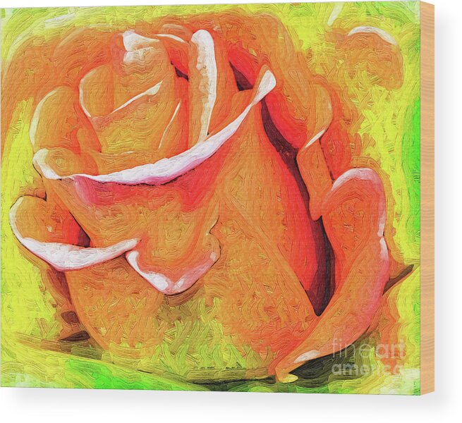 Rose Wood Print featuring the digital art Orange Flame Rose by Kirt Tisdale