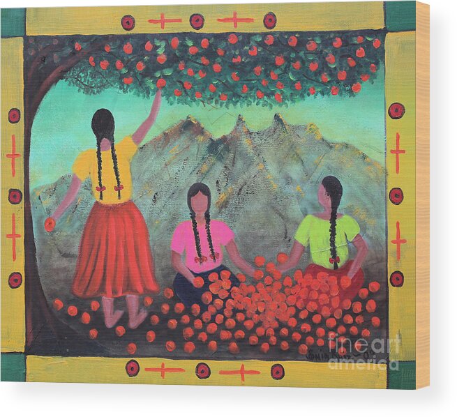 Mexican Wood Print featuring the painting Orange Harvest by Sonia Flores Ruiz