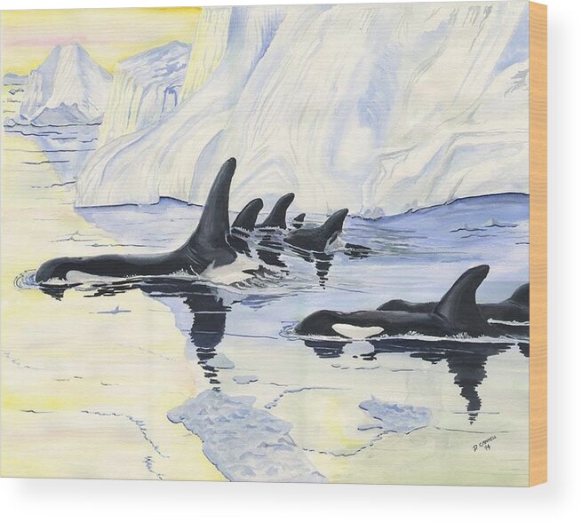 Sea Wood Print featuring the digital art Orcas by Darren Cannell