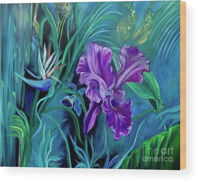 Color Swirls Wood Print featuring the painting Orchid Jungle by Jenny Lee