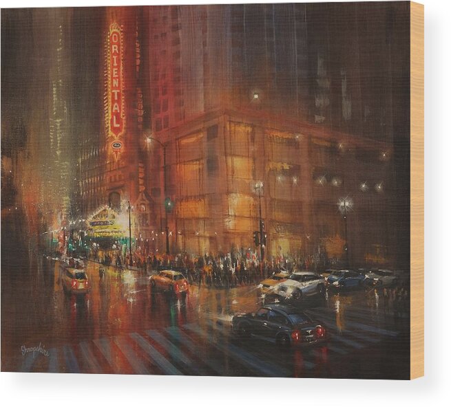 Oriental Theater Chicago Wood Print featuring the painting Oriental Theater Chicago by Tom Shropshire