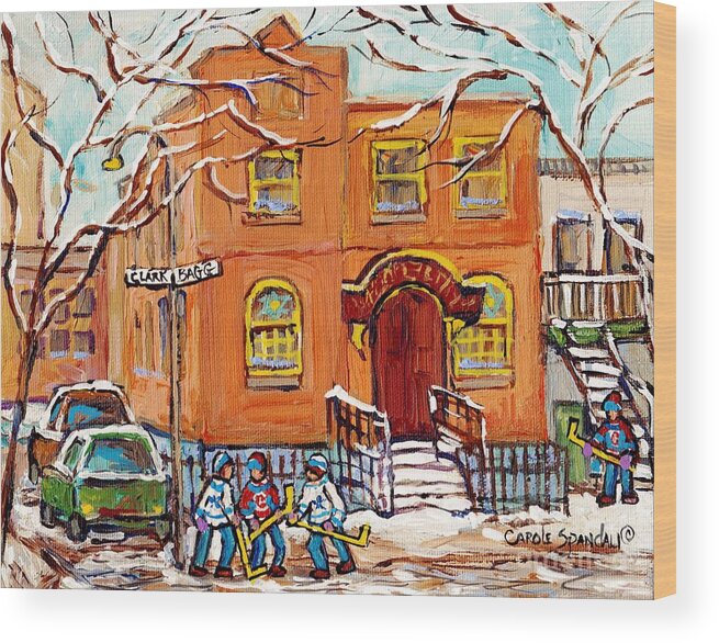 Kan ikke tung restaurant Bagg And Clark Synagogue Painting For Sale Montreal Hockey Kids Winter City  Scene Artwork C Spandau Wood Print by Carole Spandau - Pixels Merch