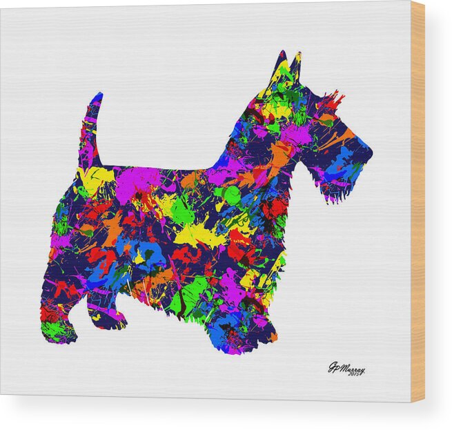 Paint Splatter Art Wood Print featuring the digital art Paint Splatter Scottish Terrier by Gregory Murray