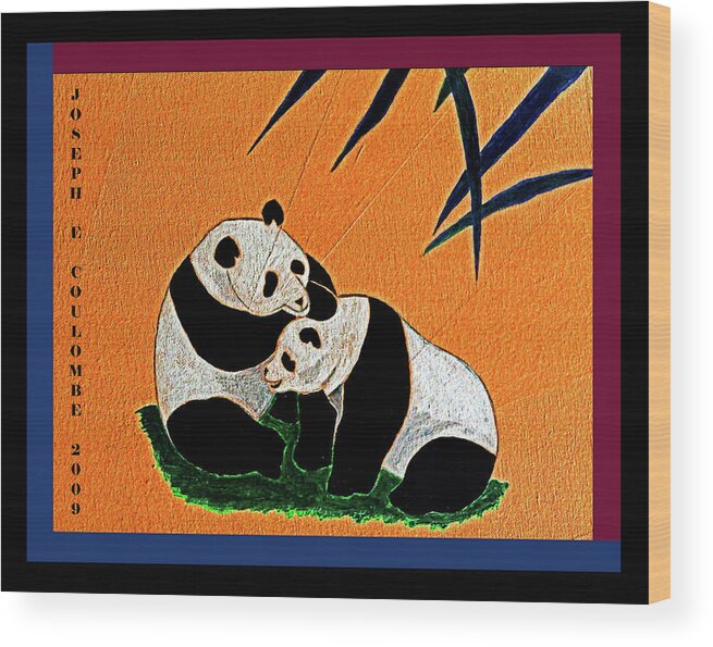 Panda Bears Wood Print featuring the painting Panda Friends by Joseph Coulombe