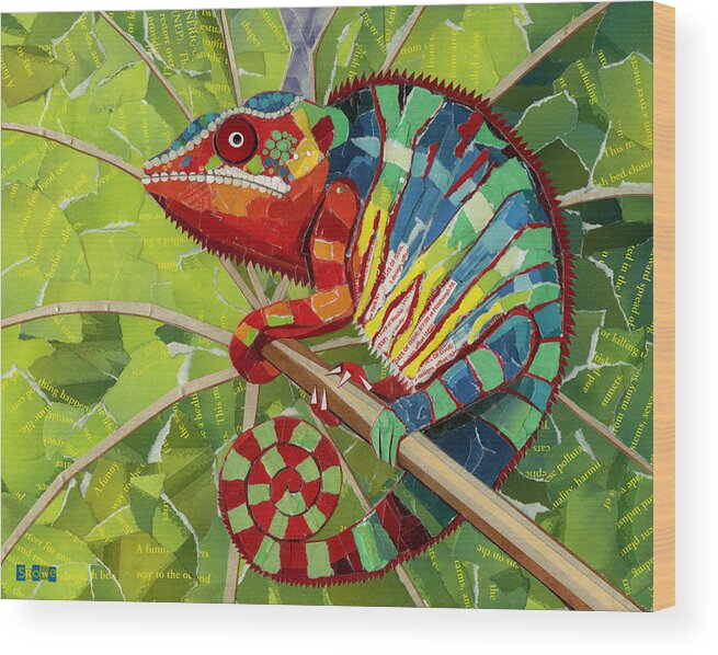 Chameleon Wood Print featuring the mixed media Panther Chameleon by Shawna Rowe