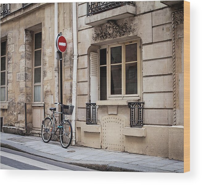 Paris Wood Print featuring the photograph PARKED AT ILE SAINT-LOUIS - Paris, France by Melanie Alexandra Price